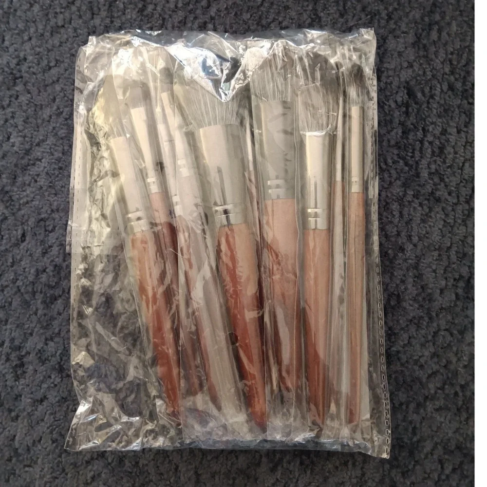 12 Piece Professional‎ Makeup Brush Set Wooden Handles Synthetic Bristles Brown
